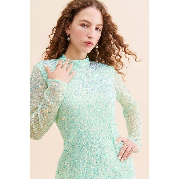 Bhanuni by Jyoti Siren Maxi Dress Blue Sequin Size Small Petite NWT - Picture 2 of 10